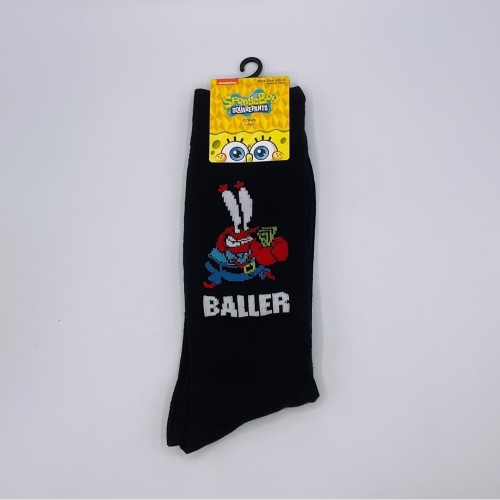 Spongebob SquarePants Socks Mens Novelty Crew Shoe Size 6.5-12 MR KRABS Baller